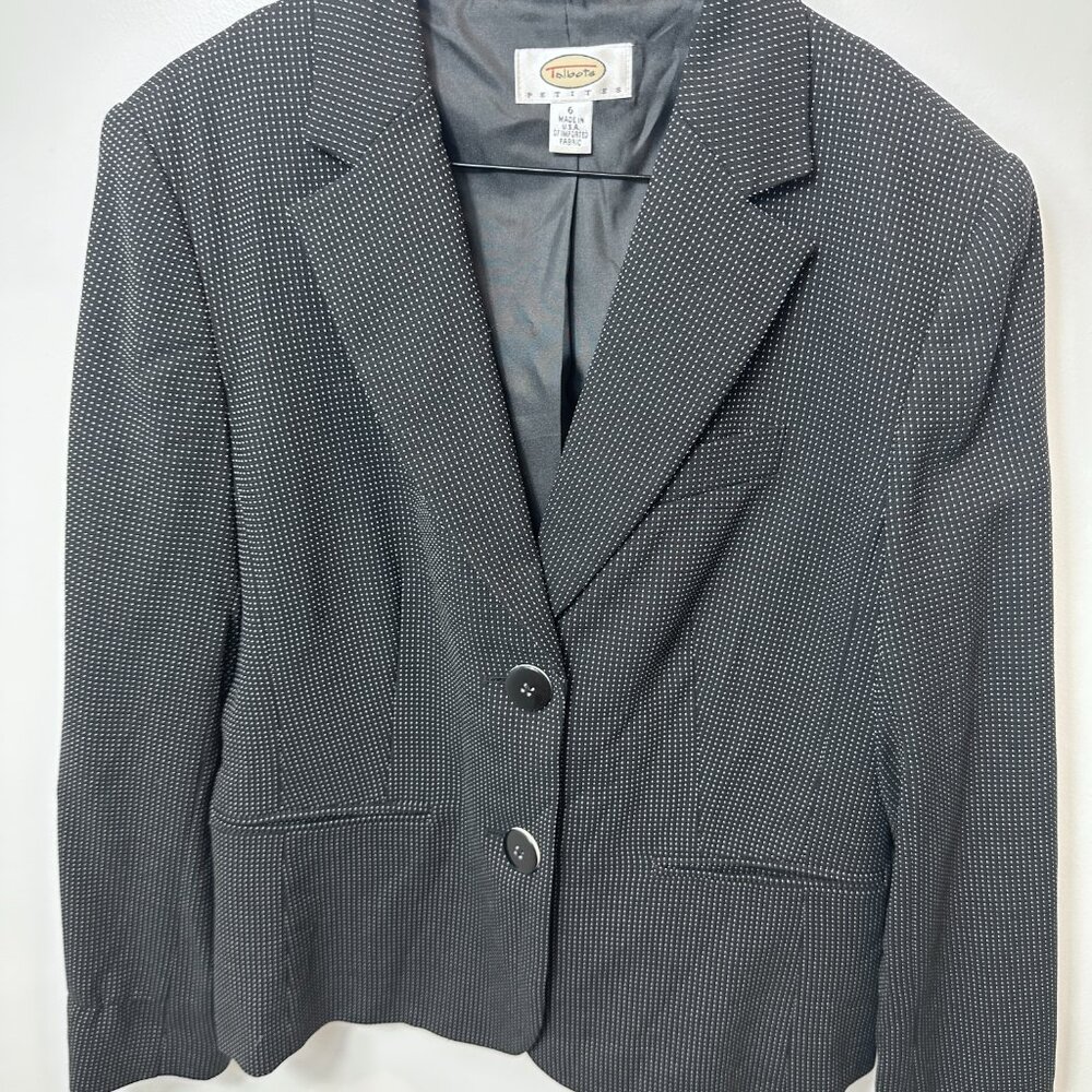 Vintage Talbots Petites Polka Dot Blazer Jacket Black White Made in USA Size 6